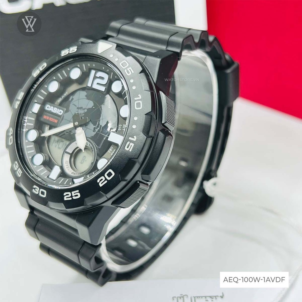 Đồng Hồ Điện Tử Nam Casio WATCHSTORE AEQ-100W-1AVDF Thiết Kế Mặt Kính Tròn 48mm, Vỏ Và Dây Nhựa Chắc Chắn