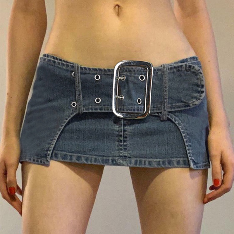 Chân Chân Váy Denim Lưng Thấp Thời Trang Đường Phố Cá Tính Cho Nữ