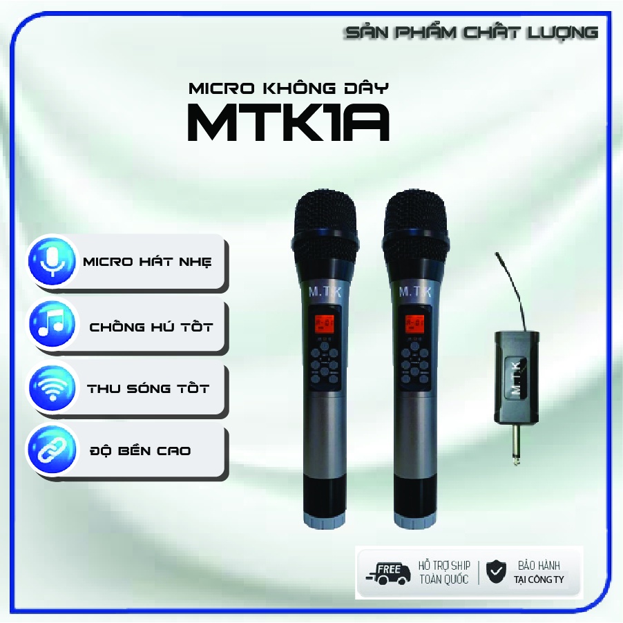 Micro đa năng không dây MTK1A, tích hợp chỉnh Bass - Treble - Echo, pin rời cao cấp