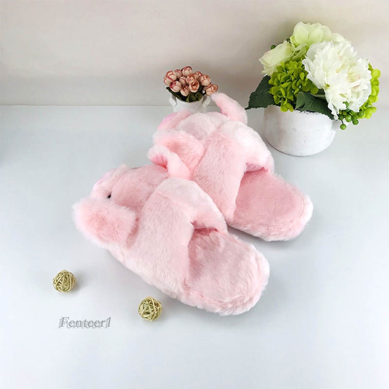 [Fenteer1] Dép Bông Đi Trong Nhà Mềm Mại Hình Chú Heo Hồng Giữ Ấm Mùa Thu Đông Cho