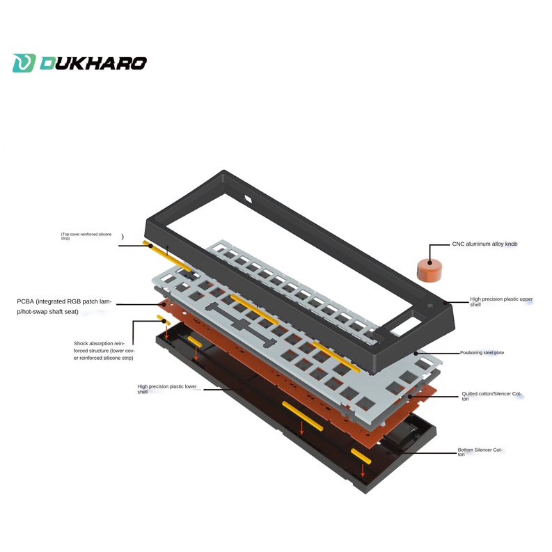 Bàn phím cơ Dukharo VN66 Gasket mount Hotswap RGB Núm xoay 3 chê độ kết nối