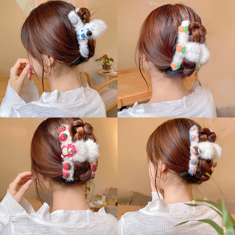 Kẹp Tóc Đính Lông Nhung Kiểu Dáng Hoạt Hình Dễ Thương Xinh Xắn Cho Nữ