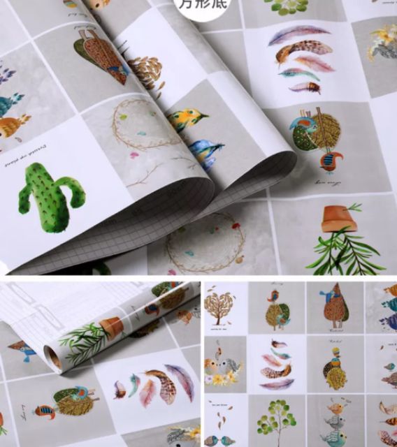 Decal dán bếp tráng nhôm cách nhiệt mẫu hoa và chim khổ 60cm