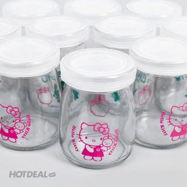 Combo 12 Hũ Thủy Tinh Làm Sữa Chua 100ml In Hình Hello Kitty