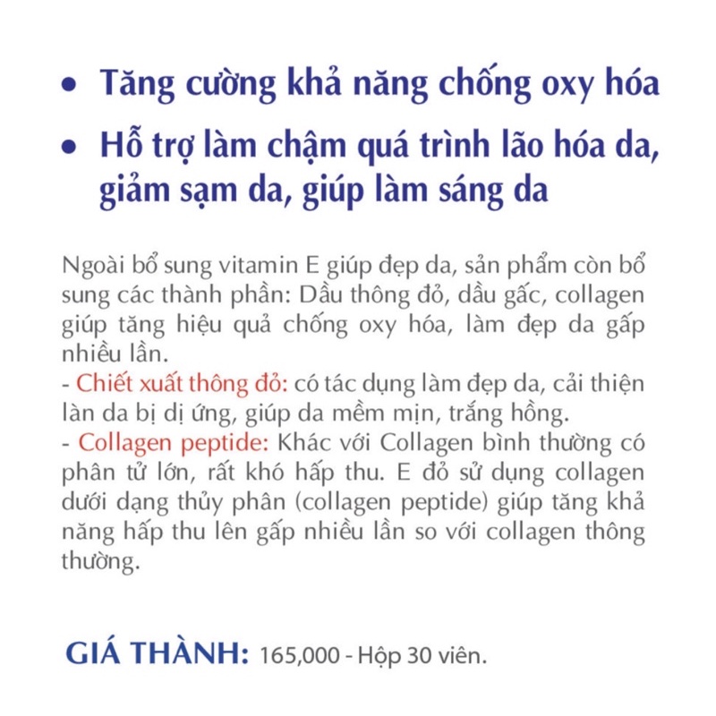 E Đỏ BIGFAM Hộp 30 Viên Giúp Bổ Sung Vitamin E Hỗ Trợ Làm Chậm Quá Trình Lão Hoá, Hỗ Trợ Làm Giảm Sạm Da, Giúp Sáng Da