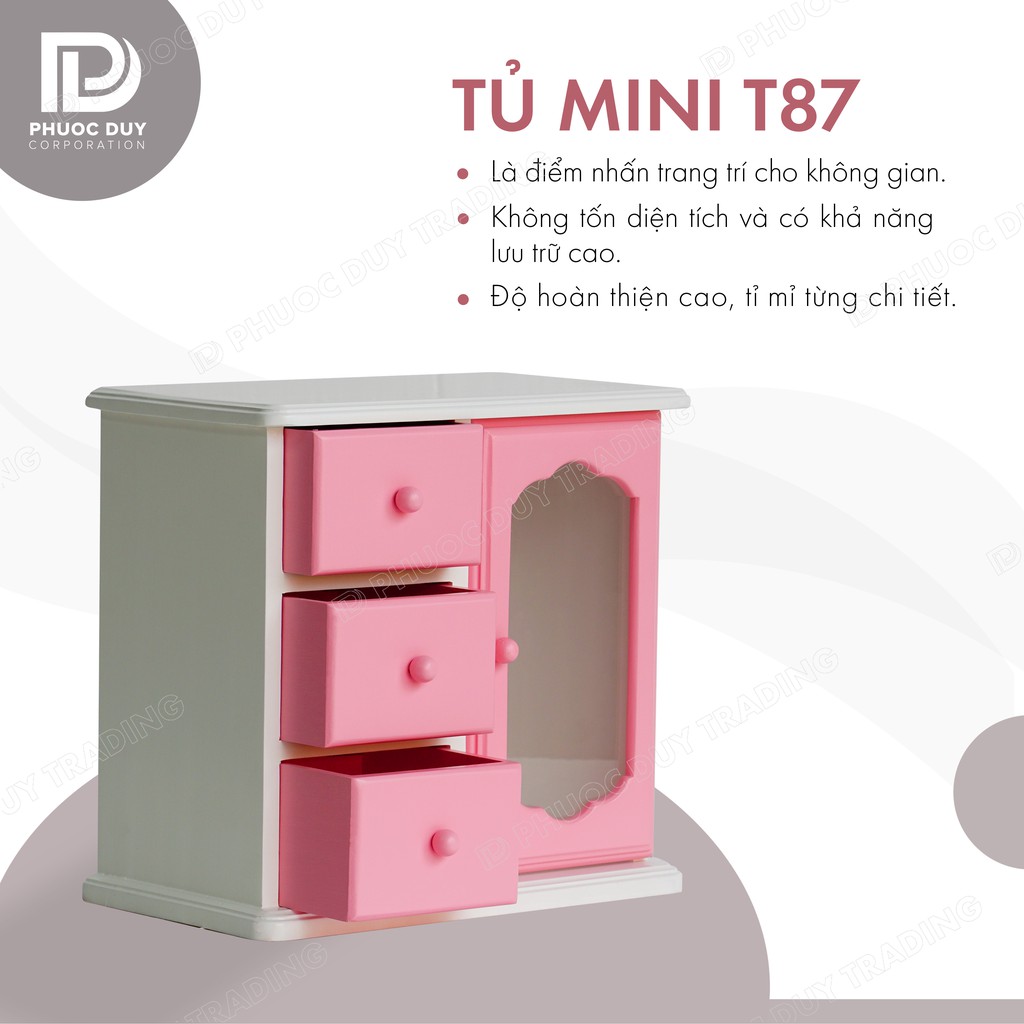 Tủ mini để bàn đa năng - Tủ nữ trang - mỹ phẩm T87 - Gỗ thông tự nhiên - BH 24 tháng