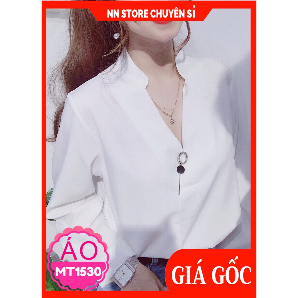 Áo sơ mi công sở nữ chất vải siêu mềm mát cổ phối kiểu thêu hình dễ thương Sơ mi MT