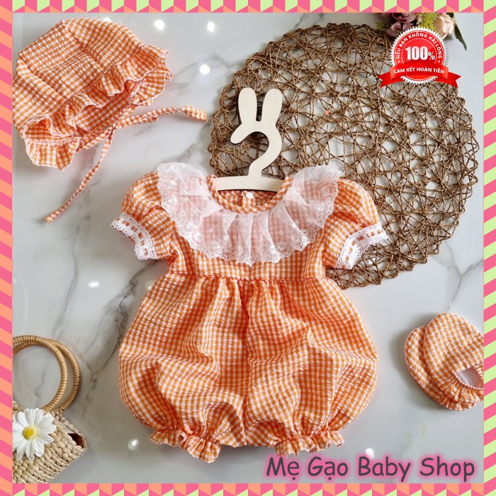 Set Body đùi caro cam kèm turban cho bé gái ⚡ 𝗙𝗥𝗘𝗘𝗦𝗛𝗜𝗣 ⚡ Hàng thiết kế - Chất liệu mềm mát và an toàn cho bé