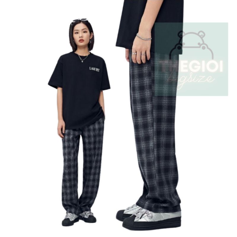 Quần baggy sọc caro ống suông bigsize unisex nam nữ 40kg - 100kg