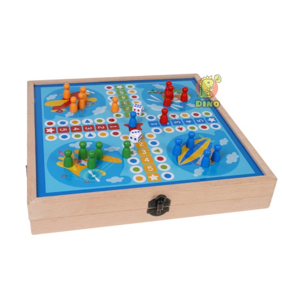 Bộ cờ đa năng 3 trong 1 Cờ vua/Cờ búng/Cờ Ludo ( Cờ cá ngựa), Đồ chơi trẻ em chất liệu gỗ cao cấp - DINO