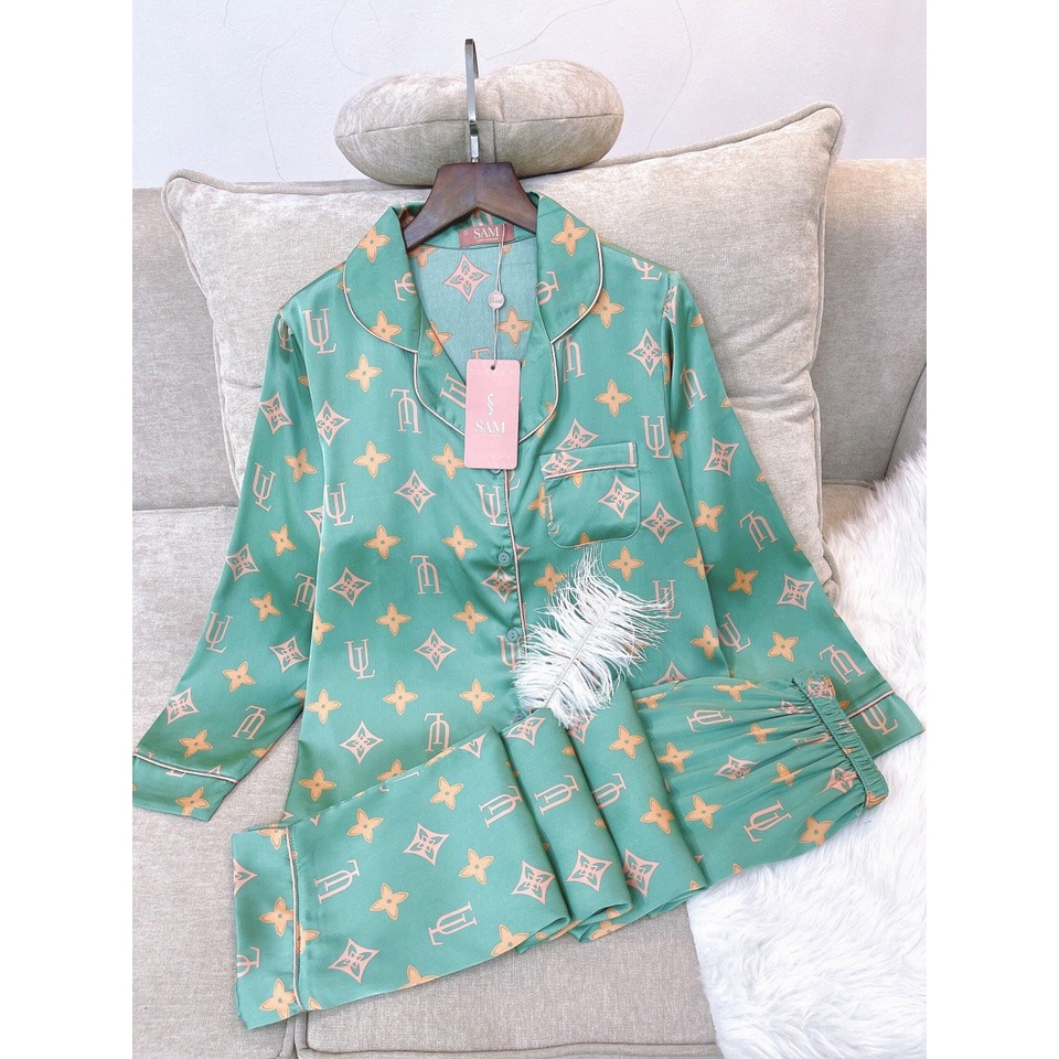 Bộ đồ mặc nhà hãng SAM. SET Pijama lụa SATIN mềm mịn họa tiết 3D, thiết kế dáng dài thu đông cực kỳ thỏa mái