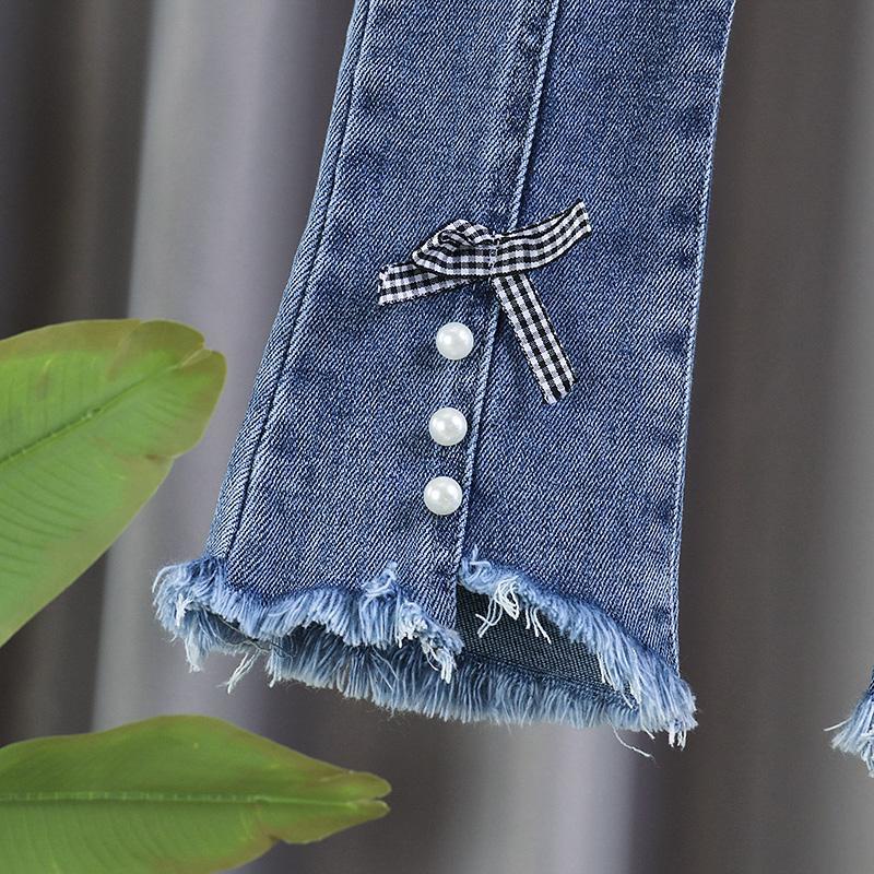 Quần jean dài ống loe co giãn phong cách Hàn Quốc thời trang mùa hè 2021 cho bé gái