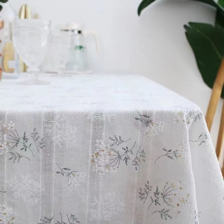 Khăn Trải Bàn Vải Cotton Lanh Cao Cấp Họa Tiết Hoa Cúc Xinh Xắn Phong Cách Nhật Bản