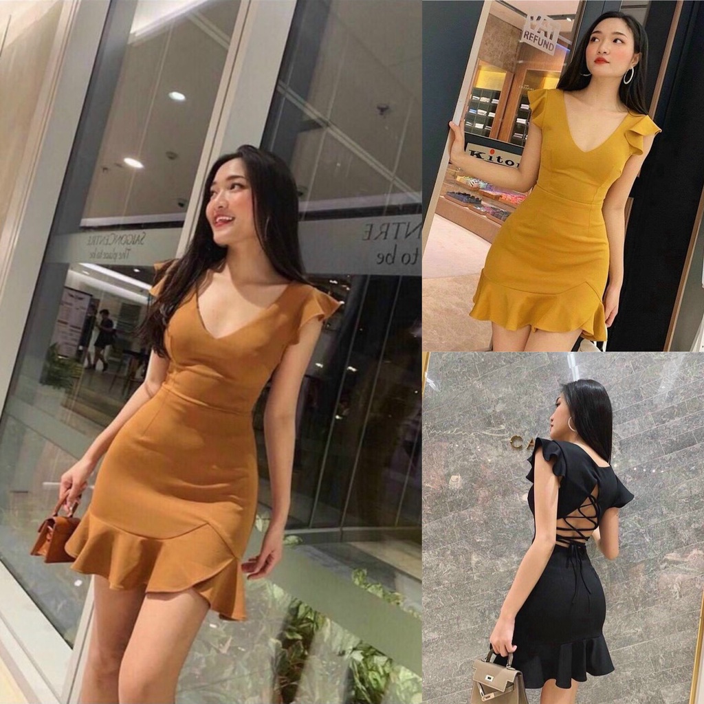 Váy đầm nữ dáng ôm body đuôi cá đan dây sau lưng