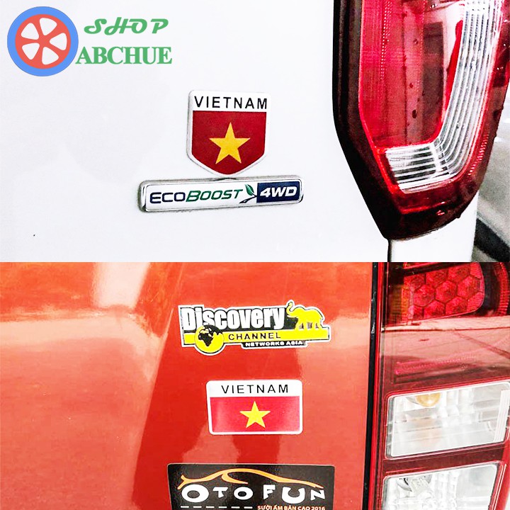 Bộ 2 Logo Sticker Cờ Việt Nam Hợp Kim Nhôm Dán Trang Trí Ô Tô Xe Máy