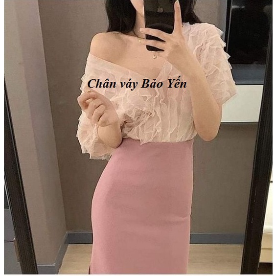 Chân váy midi suông màu hồng phấn dai 70cm xẻ sườn (sẵn size)- M74