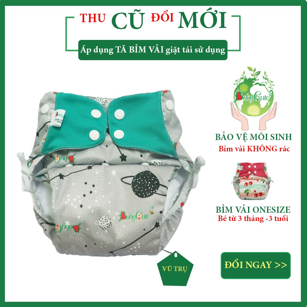 [ONE SIZE] Bỉm Tã vải BabyCute Siêu chống tràn (gồm 1 vỏ + 1 lót) tăng giảm NÚT bấm cho bé từ 5kg-25kg, mặc ngày và đêm