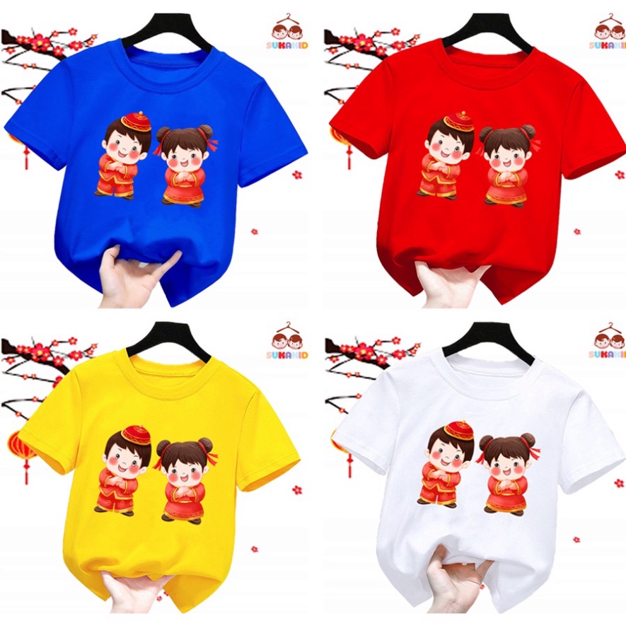 Áo thun tết cho bé hình 2 bé chúc tết  áo cho bé từ 6kg-30kg.AT01.