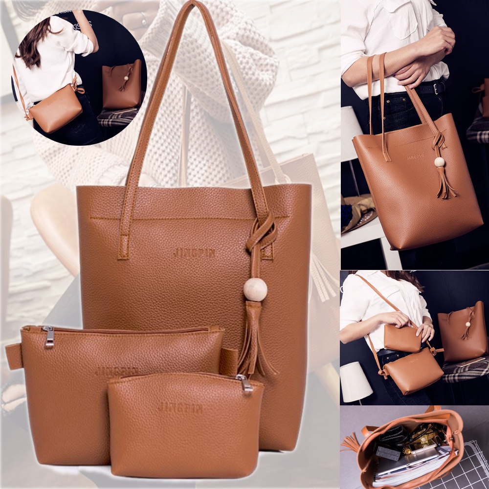 Set Túi Xách Da Thời Trang Cho Nữ Gồm 3 Sản Phẩm Màu Da Bò Sành Điệu