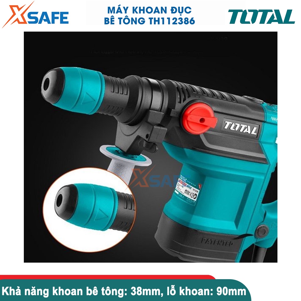 Máy khoan đục bê tông TOTAL TH112386 công suất 1200W tốc độ đập 1950-4860bpm, có chế độ chống rung - chính hãng