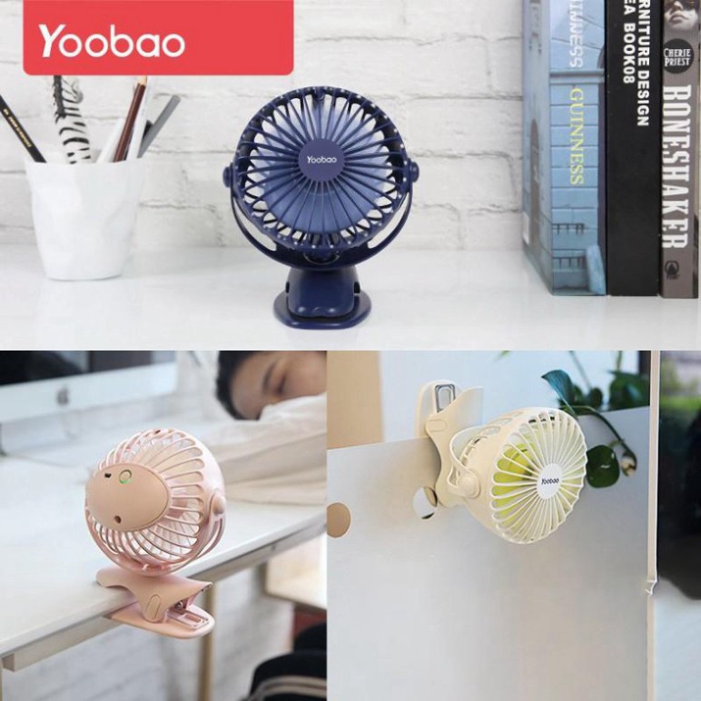 Quạt Tích Điện Để Bàn - Quạt Kẹp Tích Điện Mini Yoobao F04 Pin Khủng 6400mah Chạy 1.5 Ngày Có 4 Mức Gió