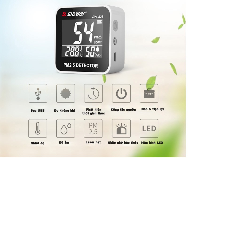 SNDWAY SW-825: Máy Chuyên dùng Đo Chất Lượng Không Khí PM2.5, Nhiệt Độ, Độ Ẩm -