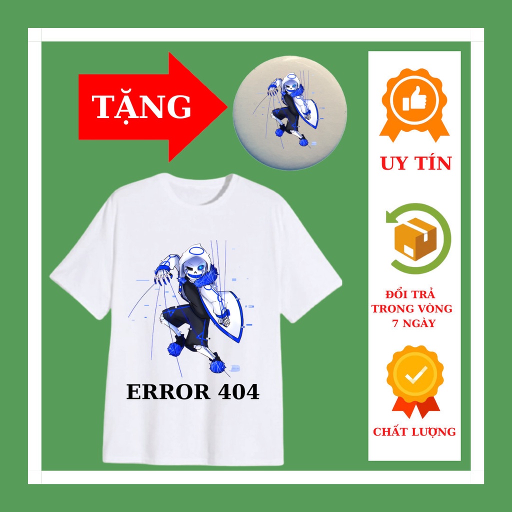 Áo Thun bé trai, áo thun bé gái mẫu Error 404 Sans đủ size áo từ 10kg đến 90kg, Huy hiệu Error Sans