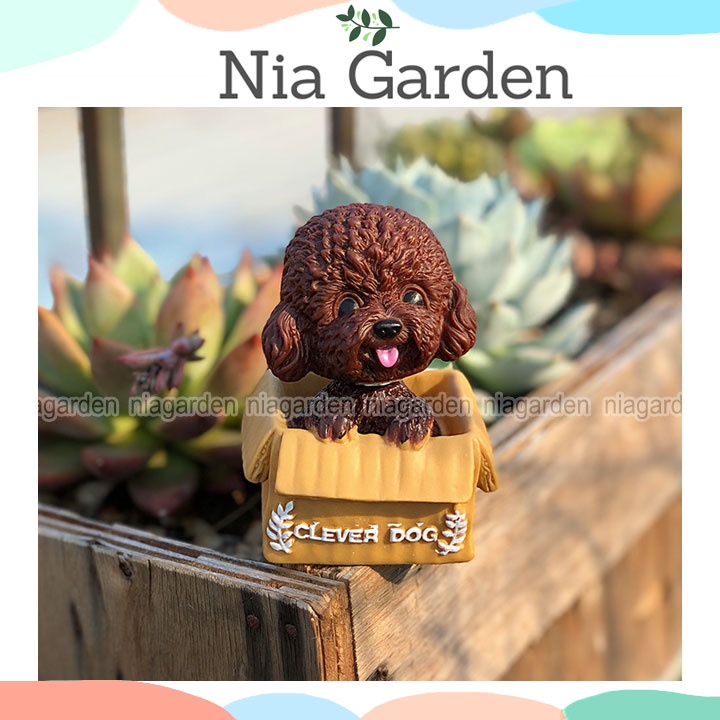 Tiểu cảnh trang trí hồ cá mô hình chó Poodle decor vườn chậu cây terrarium mini bàn học Nia Garden N5