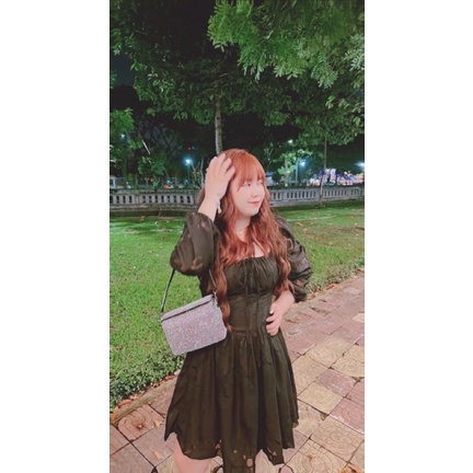 Đ37- Đầm hoa nổi cổ vuông | BigBuy360 - bigbuy360.vn