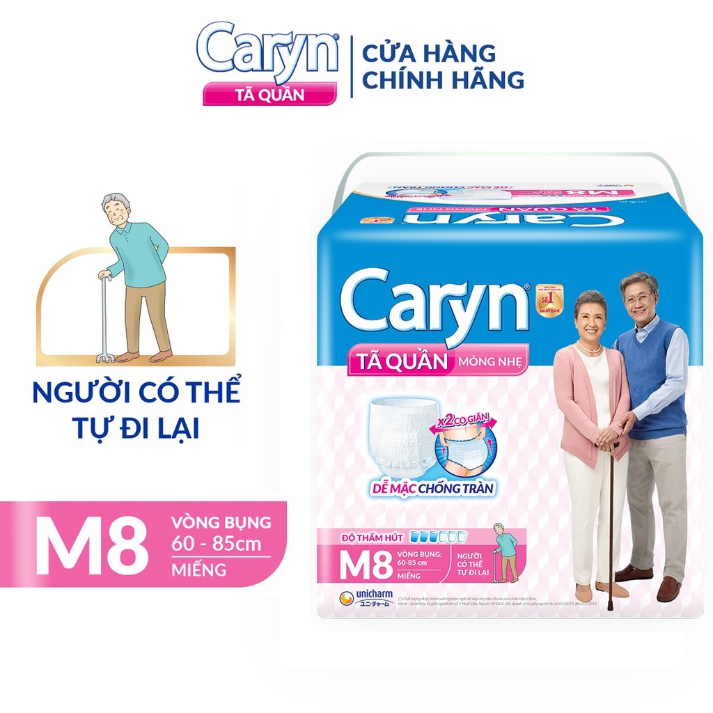 Tã người già CARYN siêu mỏng nhẹ dạng quần, bỉm quần người lớn chống tràn mềm mại di chuyển tiện lợi