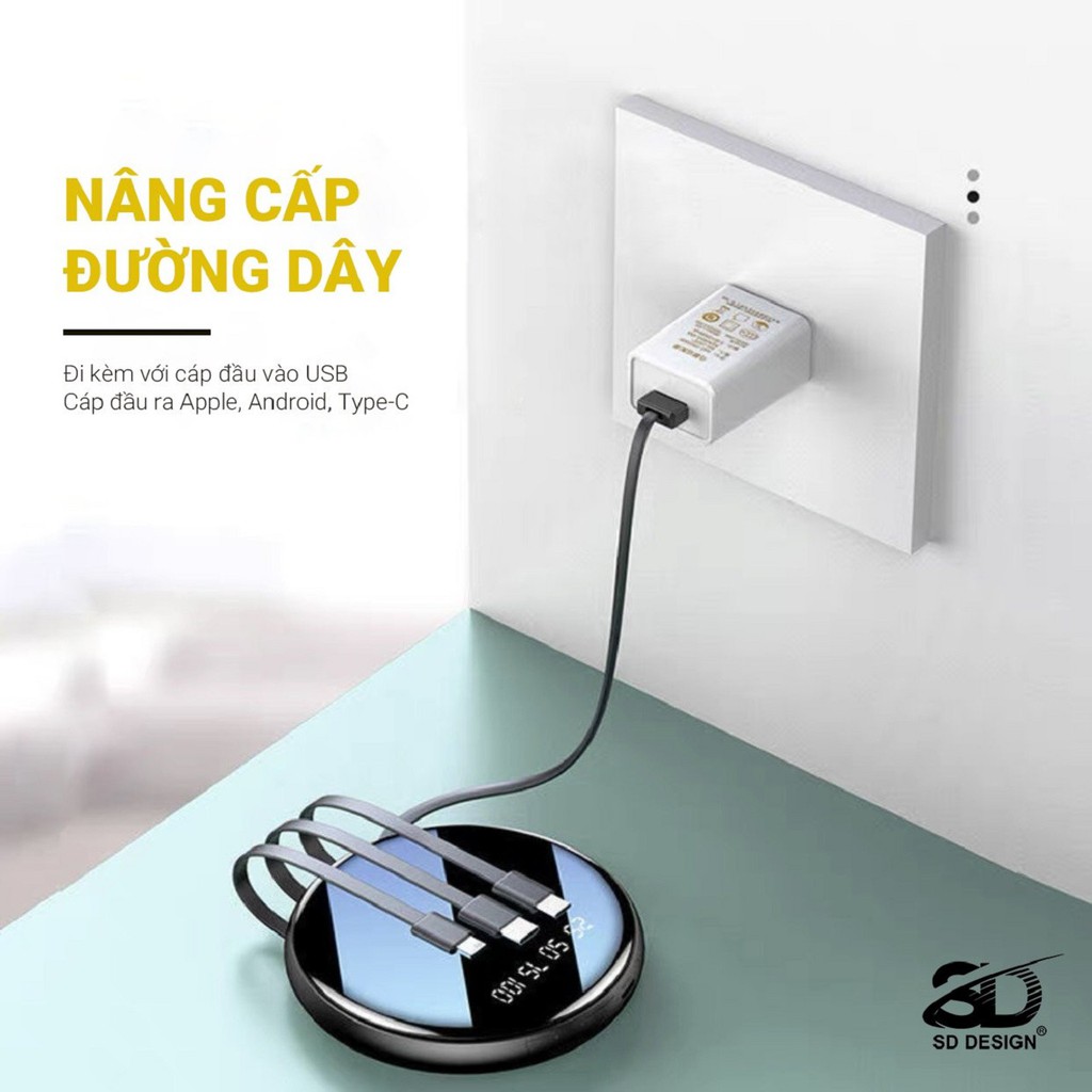 Sạc Dự Phòng Mini Chính Hãng G03 Cho iPhone Samsung Xiaomi Oppo Huawei Tích Hợp 4 Cáp Sạc+Màn Led Pin 6000mAh