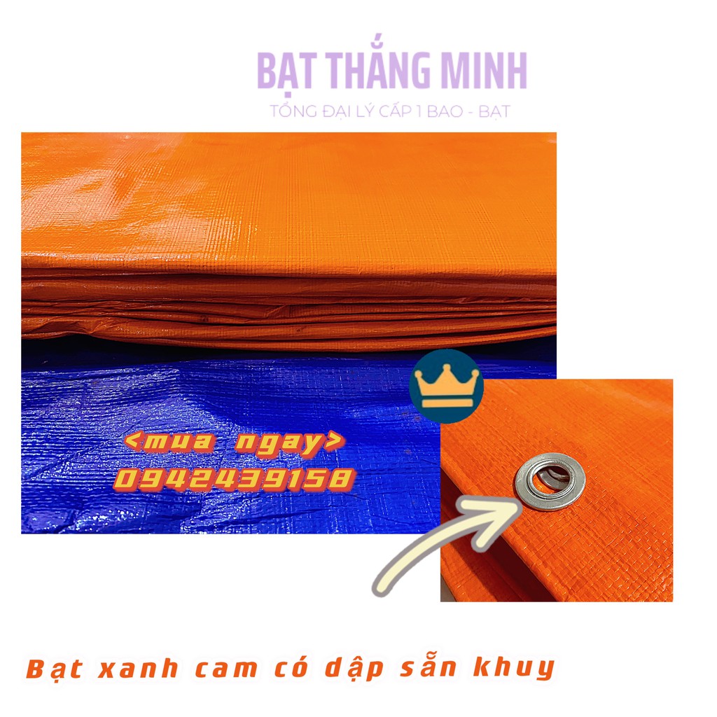 Bạt che nắng mưa ngoài trời, Bạt che phủ loại 1 dày 2 lớp xanh cam. Tấm 4mx8m có dập khuy