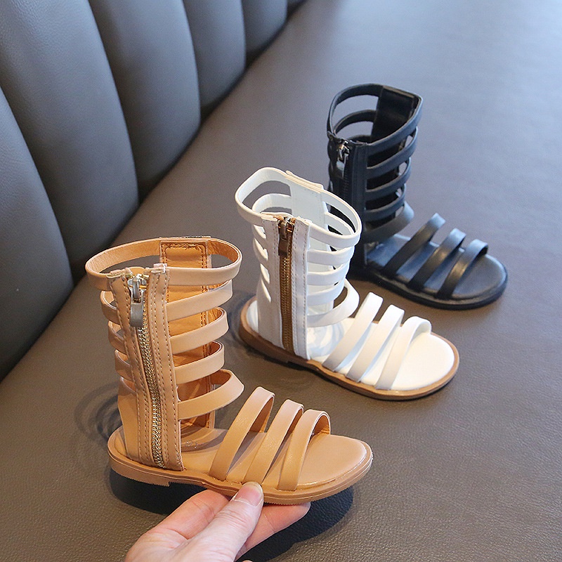 Dép Sandal Chiến Binh Cổ Cao Khóa Bên Phong Cách Hàn Quốc Cho Bé Gái 21-30