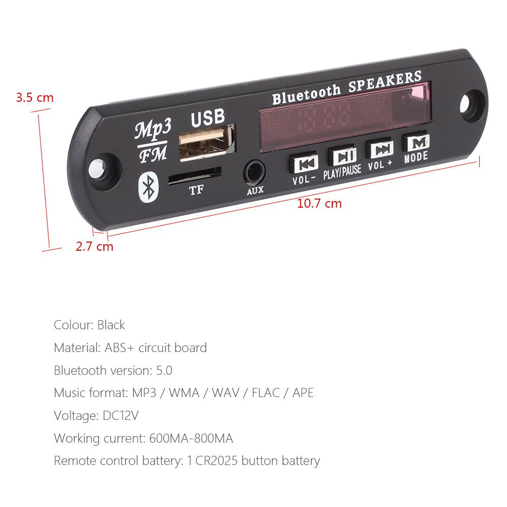 Bộ mạch giải mã âm thanh SINA màn hình 4 màu 12V MP3 FM kết nối Bluetooth 5.0 APE