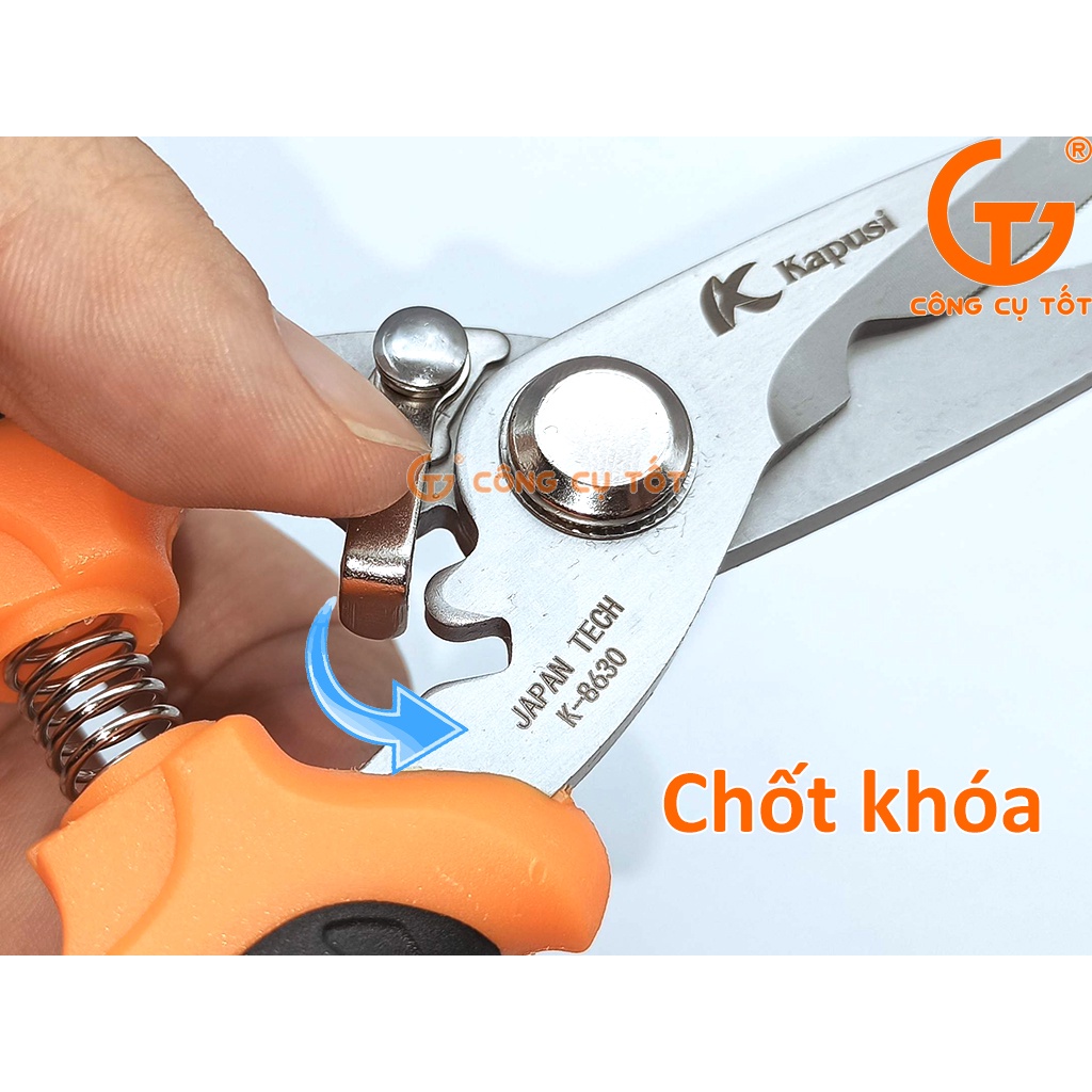 Kéo tỉa lá 180mm có chốt an toàn thép SK5 Kapusi K-8630