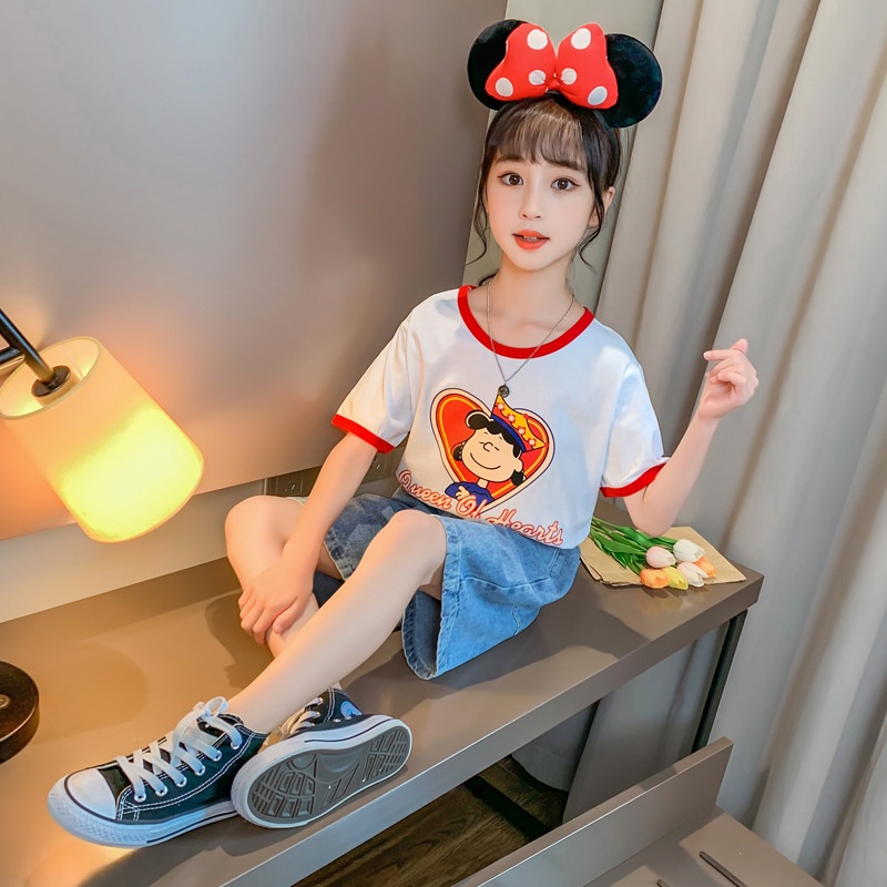 Bộ bé gái áo thun+quần jean quần bò đùi ngố BV50 size 110-160 12-45 kg thời trang trẻ em hàng quảng châu