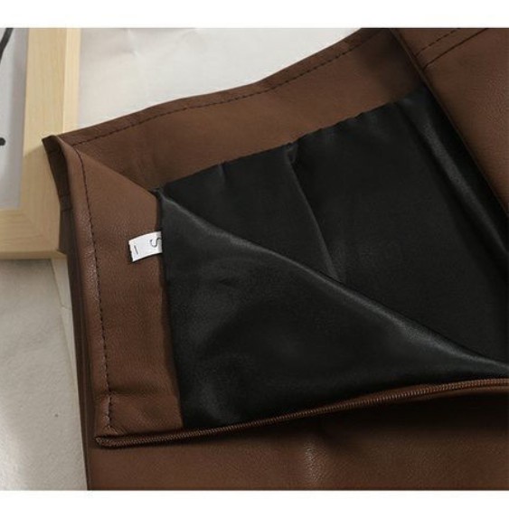 Chân váy chữ A lưng cao bằng da PU xẻ tà thời trang thu đông chất lượng cao