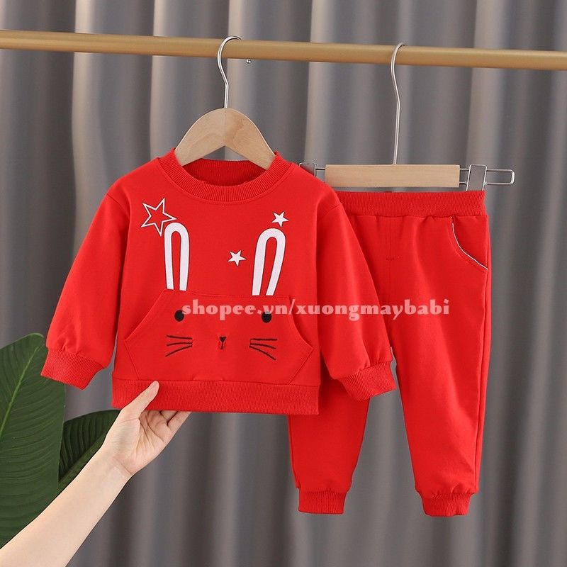 Bộ dài tay thu - đông in hình thỏ xinh xắn cho bé gái 8-18kg