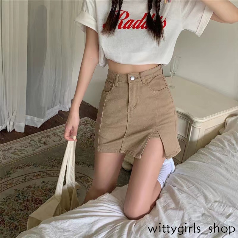 Wittygirls-đầm Ngắn Hakama Ôm Eo Cao Xẻ Tà Mùa Hè
