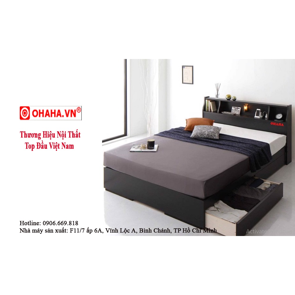 Giường ngủ gỗ Công Nghiệp Cao Cấp OHAHA chuẩn Nhật - Black Bed