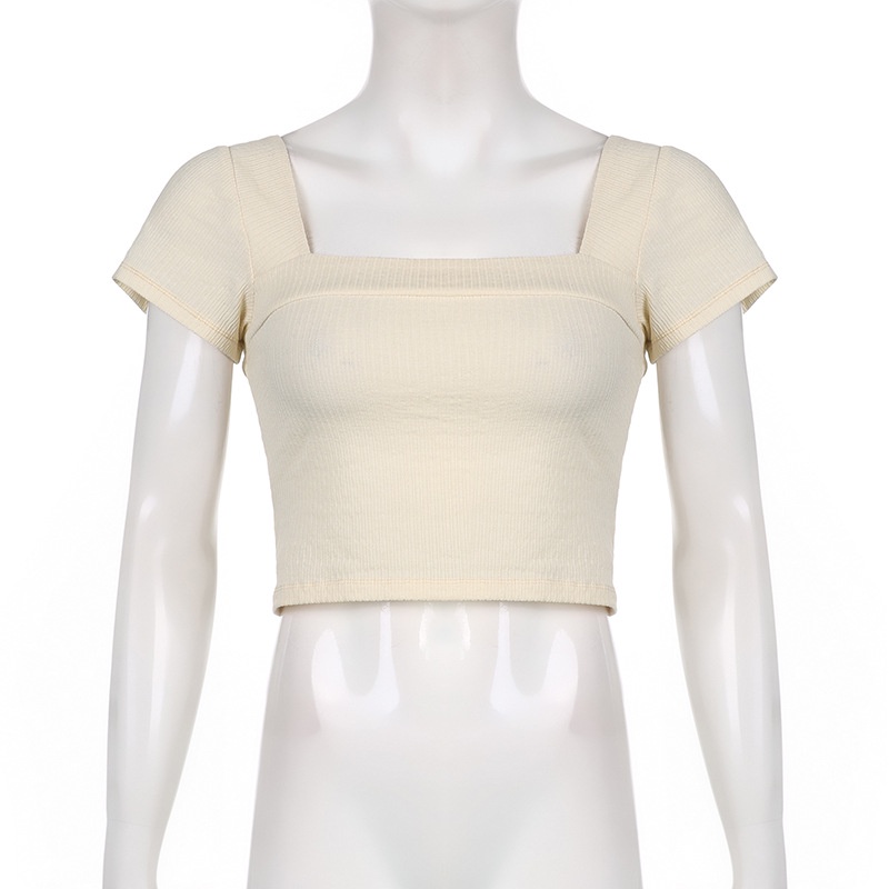 Áo Thun Cotton Cổ Vuông Màu Trơn Thời Trang Mùa Hè Cho Nữ