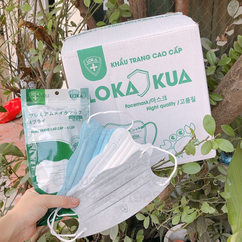 1 Thùng 300c Khẩu Trang LOKA Form "Cua" Mẫu Mới Hàng 4 Lớp Kháng Khuẩn 3 Màu Trắng/Xám/Xanh