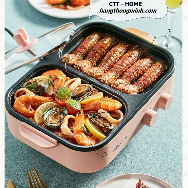NỒI LẨU ĐIỆN MINI ĐA NĂNG 2 NGĂN -NỒI NƯỚNG ĐIỆN  CHỐNG DÍNH THẾ HỆ MỚI- TIỆN DỤNG CHO MỌI GIA ĐÌNH