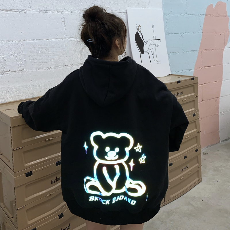 [Áo hoodie nữ form rộng] Áo hoodie nữ unisex dài GẤU SÁNG đen, trắng chất nỉ dẹp | BigBuy360 - bigbuy360.vn