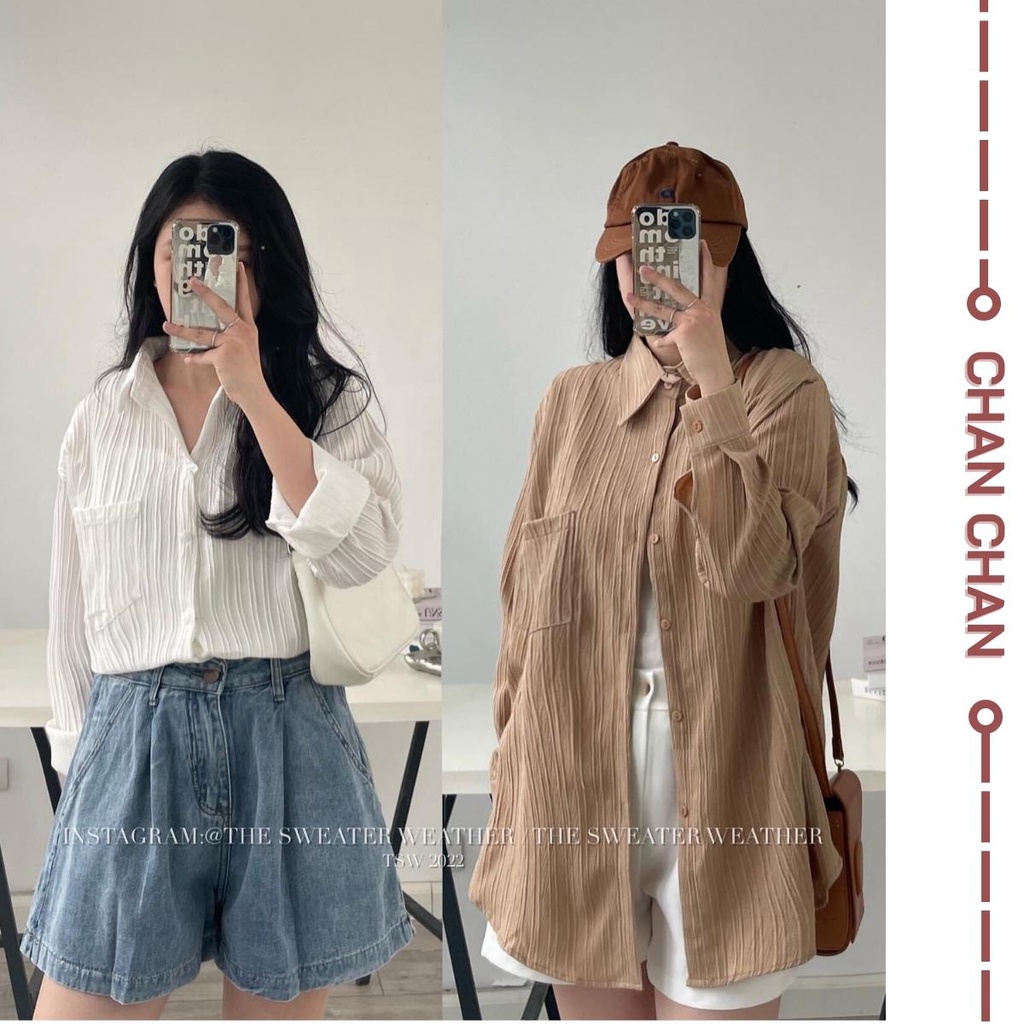 Áo Sơ Mi Dài Tay Vải Đũi Gân Nhiều Màu Xinh