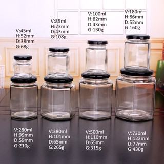 Hũ thủy tinh lục giác 730 ml (set 5 cái)