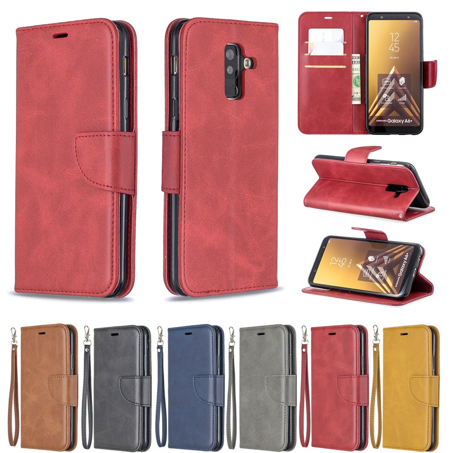 Bao da điện thoại màu trơn có ngăn để thẻ cho Samsung A6（2018）/A6 Plus（2018）