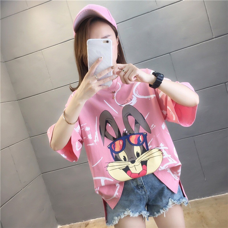 áo thun big size tay ngắn hình thỏ đeo kính size lớn 70-80kg