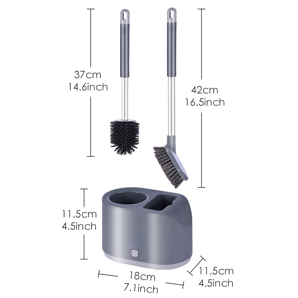 Bàn Chải Vệ Sinh Toilet Đầu Silicon TPR Mềm Bền Bỉ Có Thể Tháo Rời Kèm Giá Đỡ Màu Đen Siêu Bền Tiện Dụng