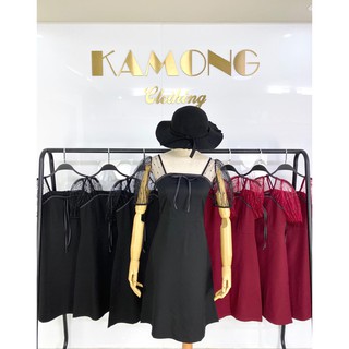 Đầm tay lười viền nơ (Đen) D024
